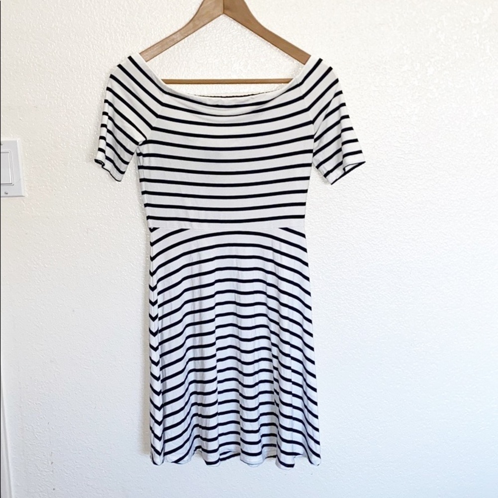 WHBM Striped Skater Off Shoulder Mini Dress